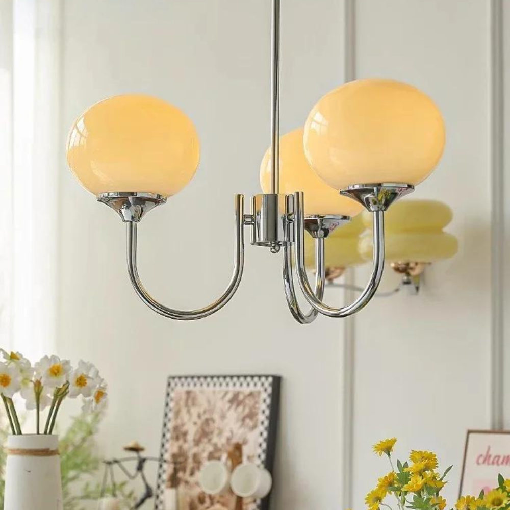 Javina Glass Cluster Chandelier - Iron Rounded Globe Modern Fixture for Dining Room and Living Rooms | Esilora