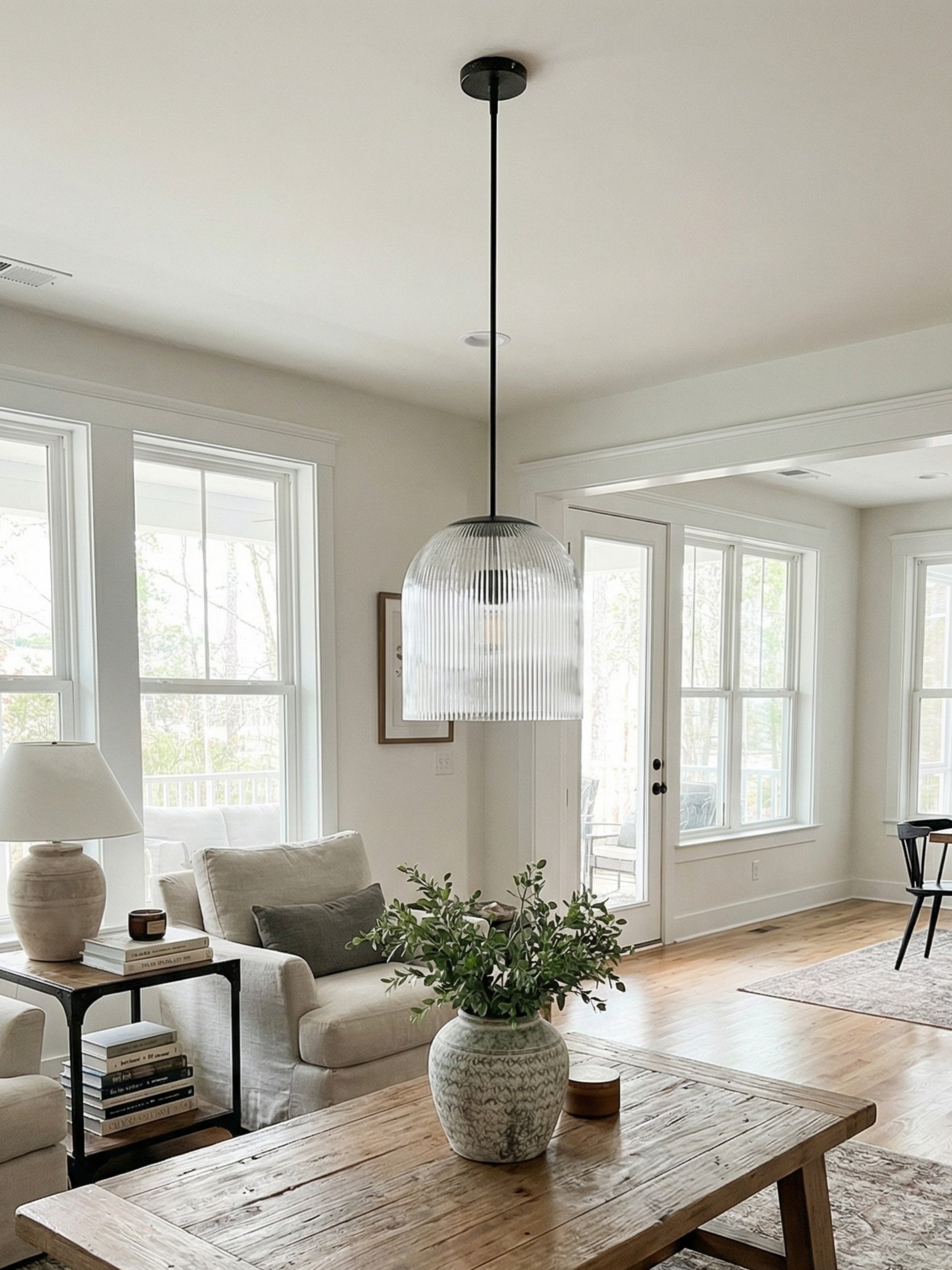 Bravira Ribbed Glass Pendant Light – Brass And Glass Pendant Light With Farmhouse Pendant Light Flair | Esilora