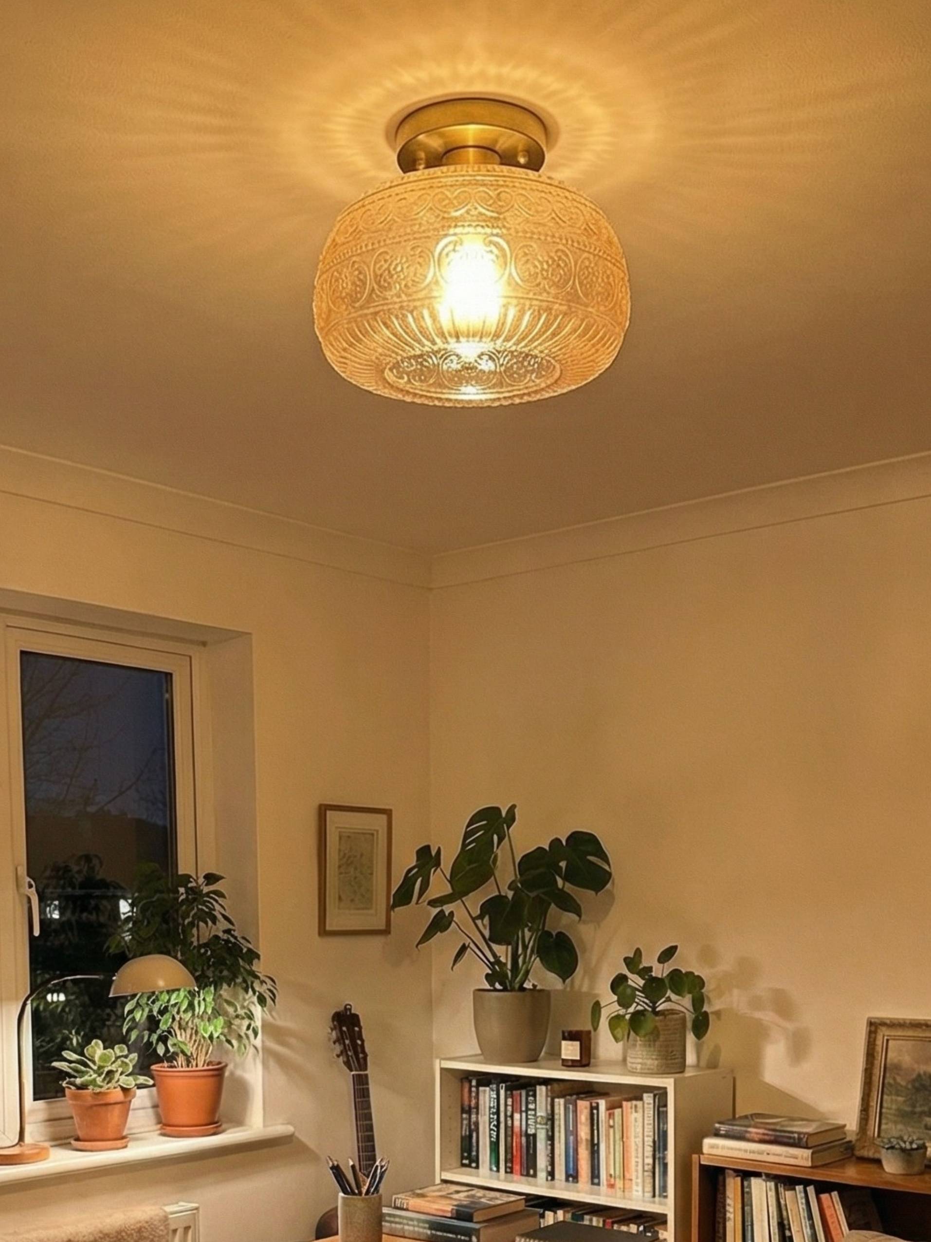 Vintage Glass Globe Ceiling Light - Textured Semi Flush for Any Room | Esilora