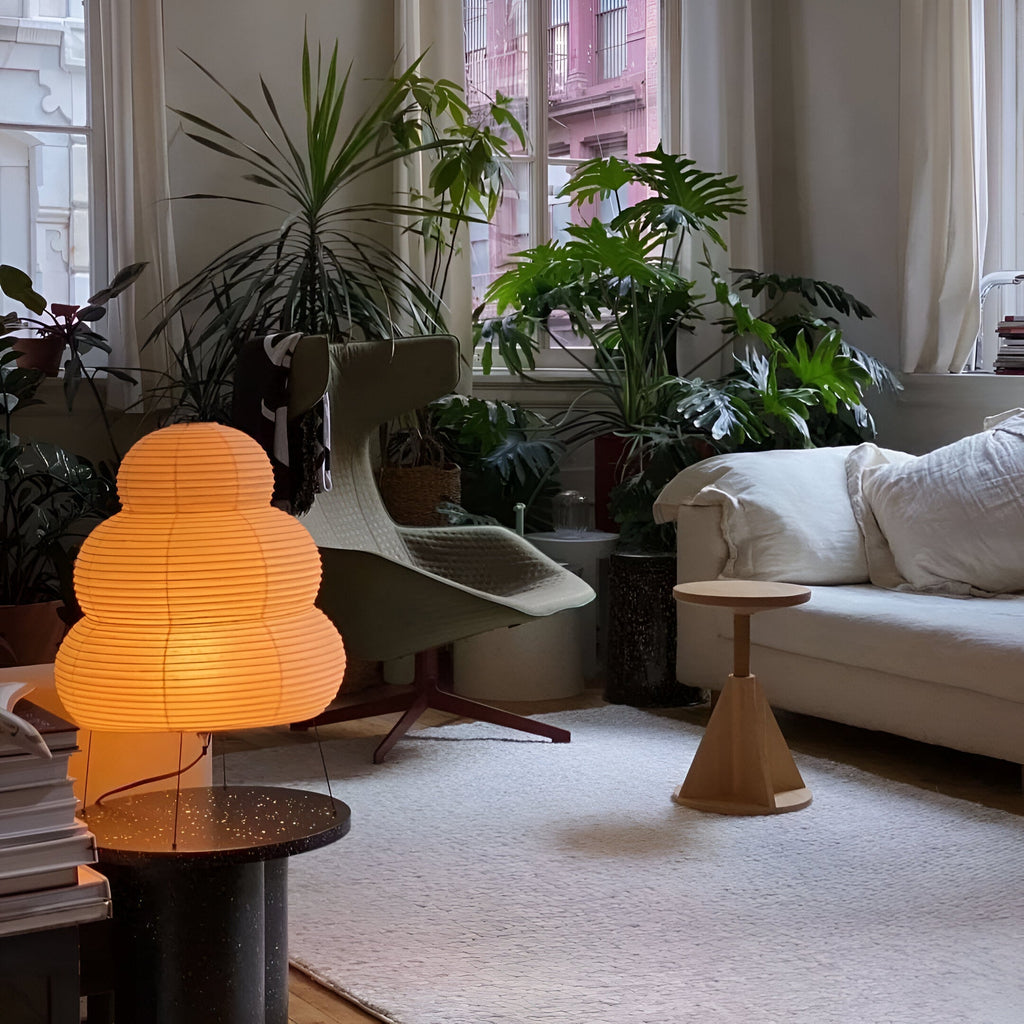Lampada da tavolo giapponese wabi-sabi in carta di riso bianca | Esilora