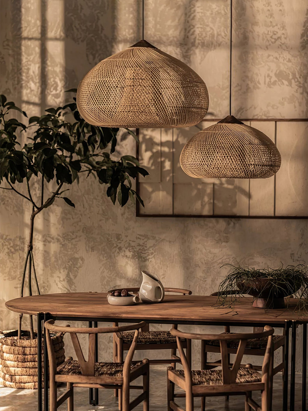Harfenförmige geflochtene Rattan-Hängelampe | Esilora