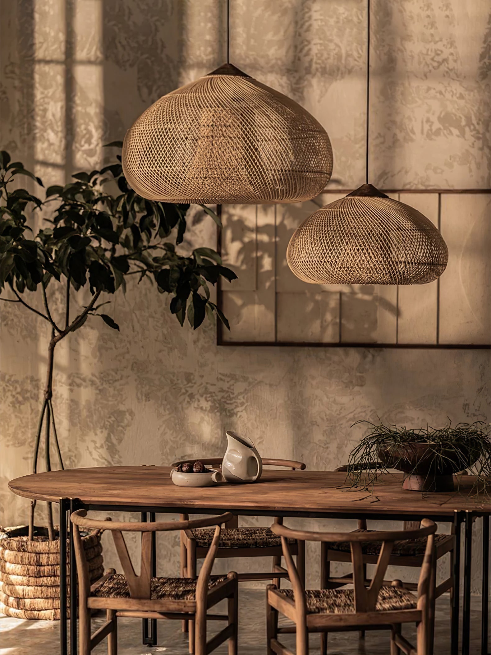 Harfenförmige geflochtene Rattan-Hängelampe | Esilora