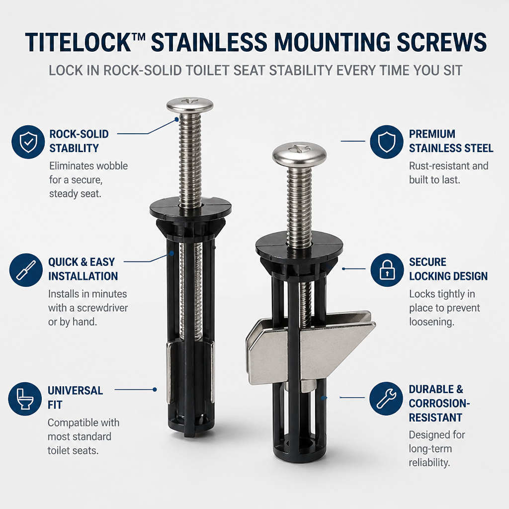 TiteLock Stainless Mounting Screws — Lock In Rock-Solid Toilet Seat Stability Every Time You Sit - Esilora