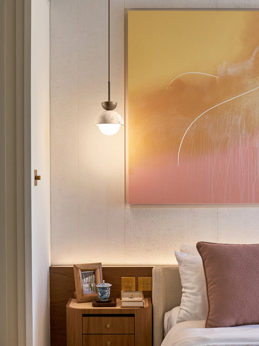 Modern Minimalist Hemisphere Travertine Wood Pendant Lamp | Esilora