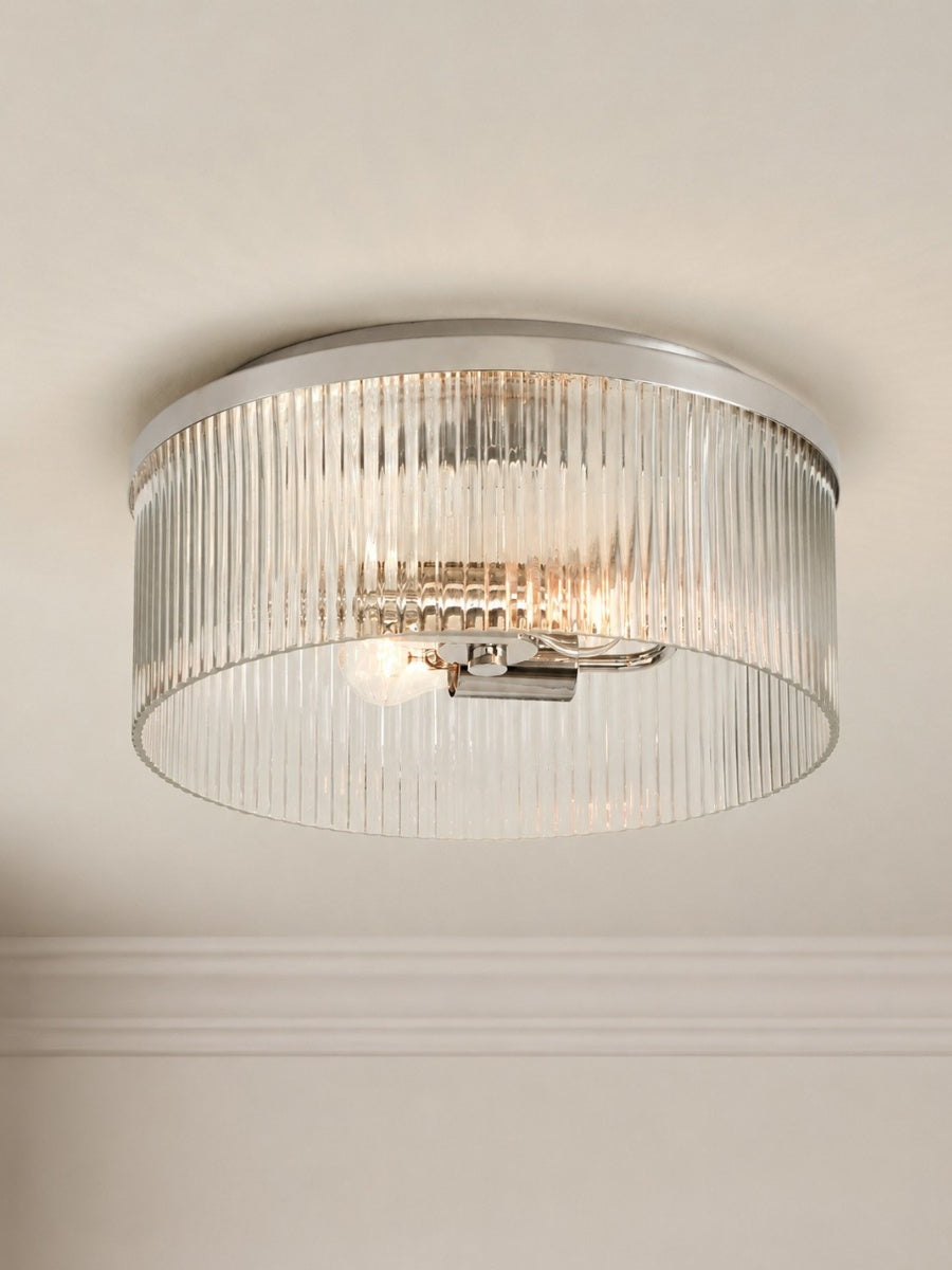 Bravira Elegant Ribbed Glass Flush-Mount Ceiling Light – Modern Low-Profile Fixture for Bedroom | Esilora