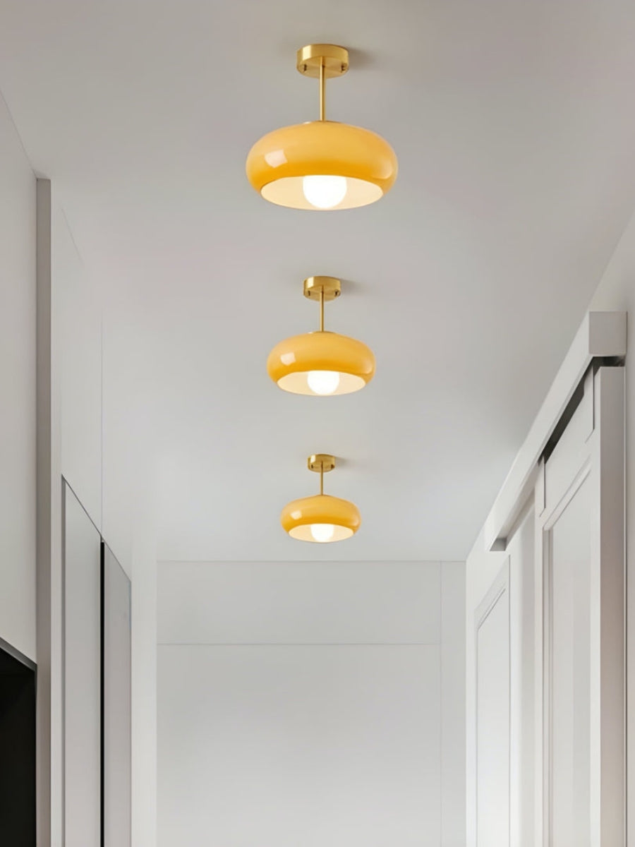 Retro Brass Bauhaus Glass Disc Ceiling Lamp | Esilora
