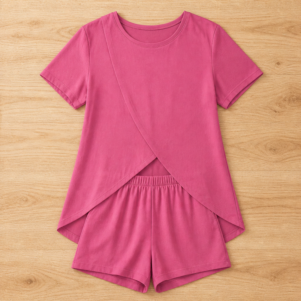 SolaraEase – Relaxed Tulip-Hem Top & Shorts Summer Set - Esilora
