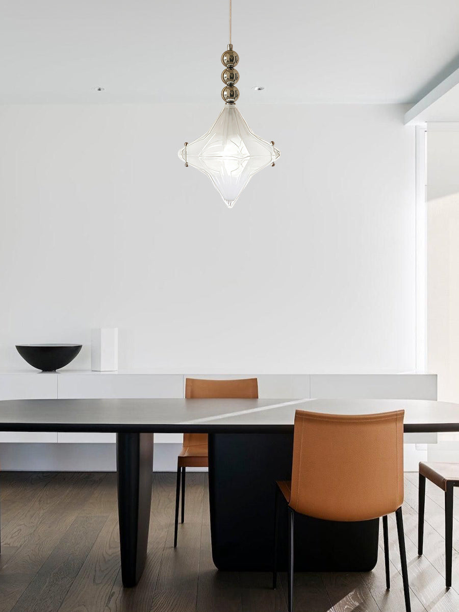 Art Deco Star Pendant Light - Frosted Glass Pendant with Geometric Style - Astris Elara | Esilora