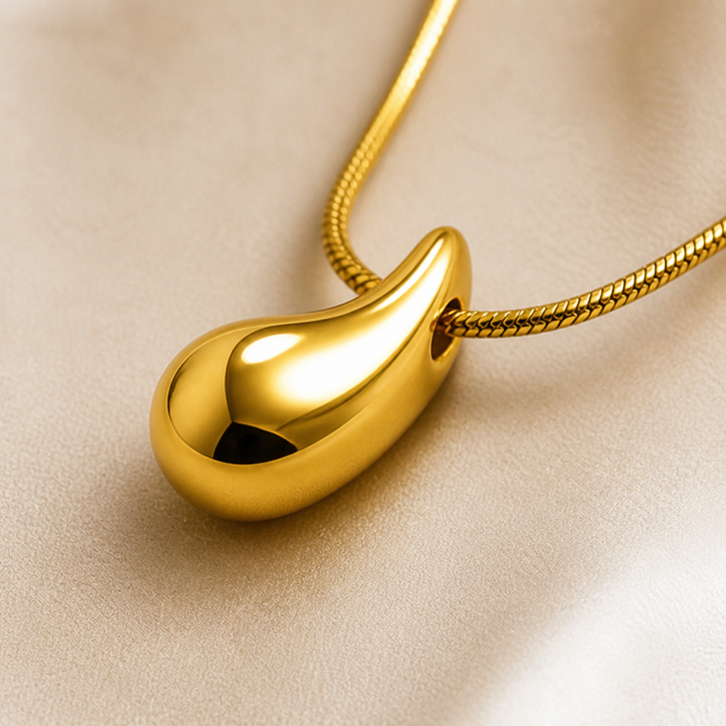 SolaraBeam – Sculpted Teardrop Pendant Necklace in 18k Gold - Esilora