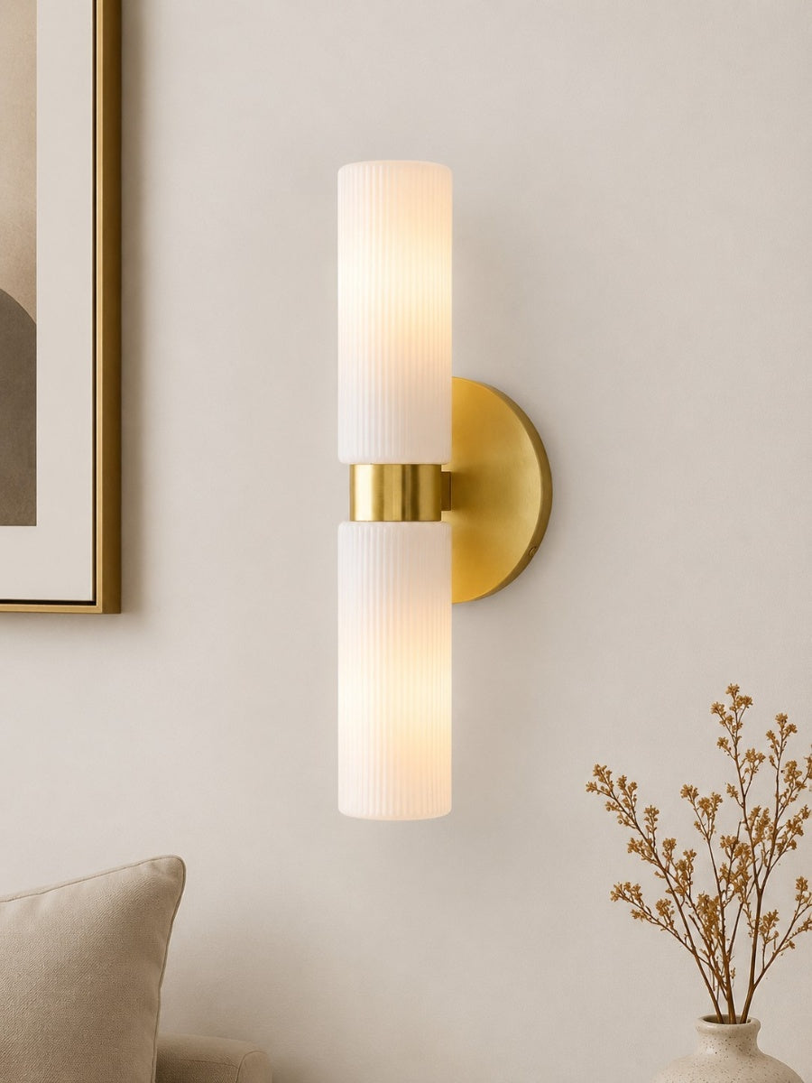 Rivora Ribbed Glass Tube Double Wall Lamp – Contemporary Wall Lighting for Entryway | Esilora