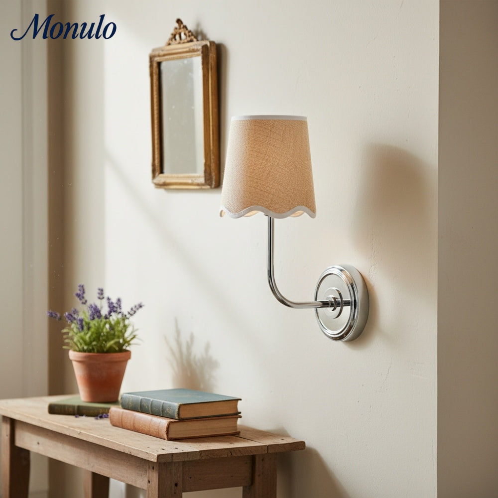 Glissum Modern Curved Metal Wall Lamp with Soft Fabric Shade for Living Room and Hallway | Esilora