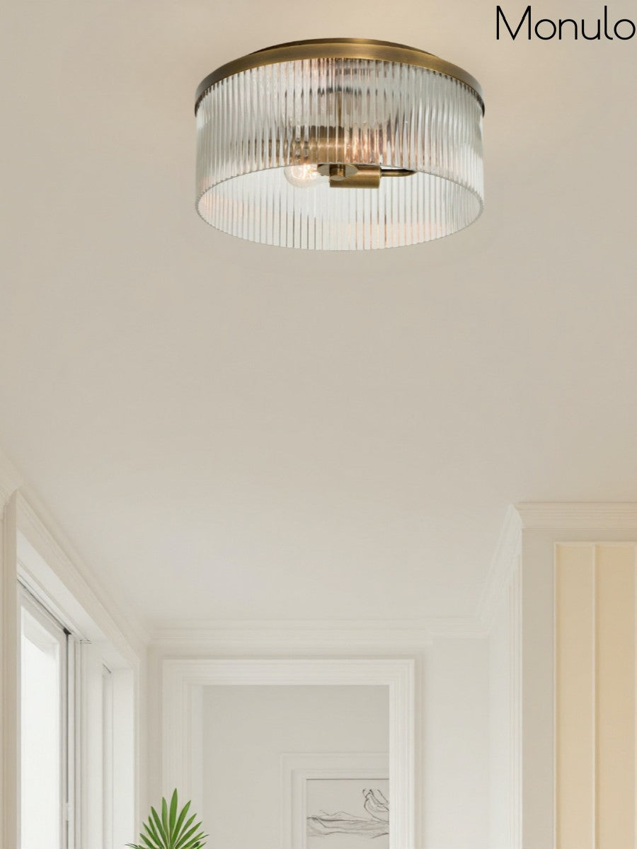 Bravira Elegant Ribbed Glass Flush-Mount Ceiling Light – Modern Low-Profile Fixture for Bedroom | Esilora