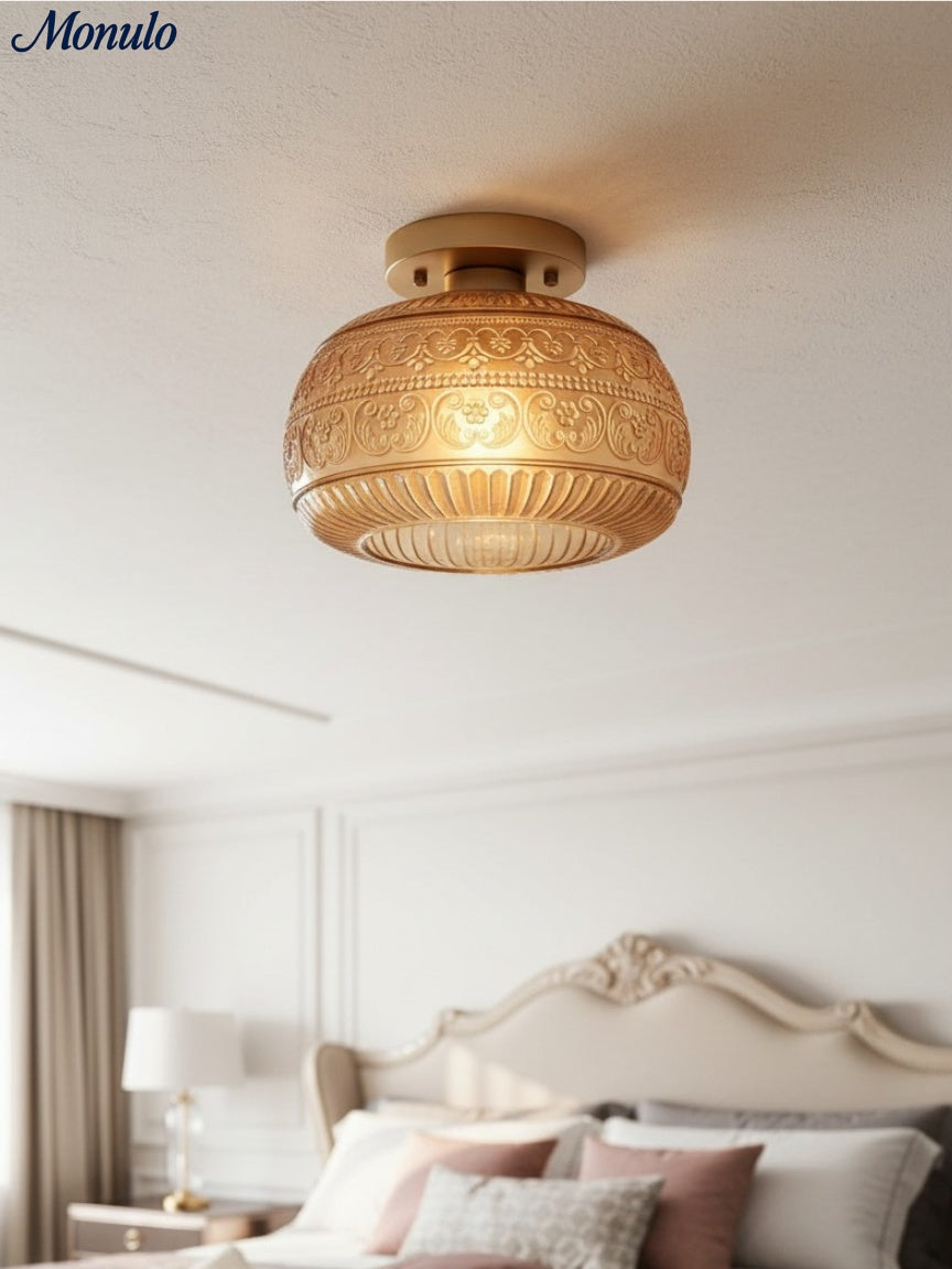 Vintage Glass Globe Ceiling Light - Textured Semi Flush for Any Room | Esilora