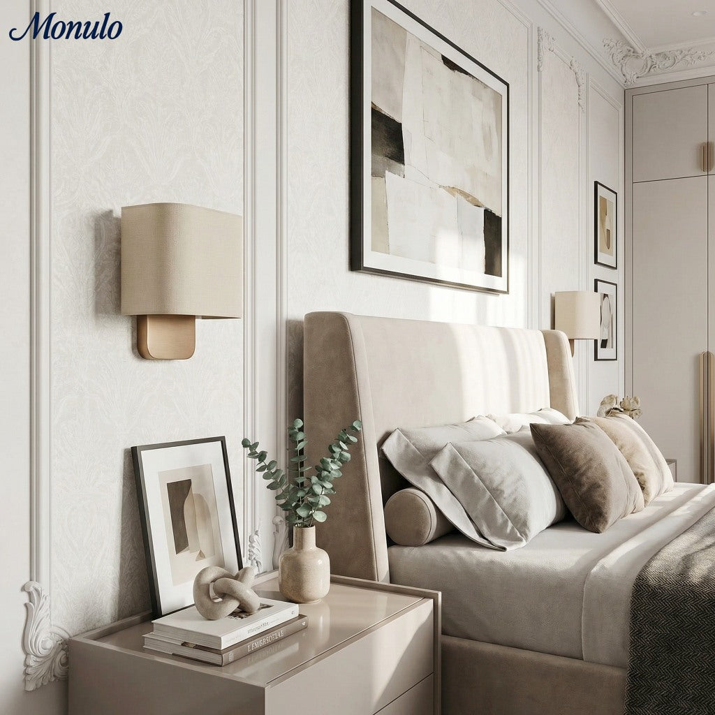 Nolvara Aleena Soft Fabric Luxe Metal Fabric Wall Sconce for Bedroom Reading Light | Esilora