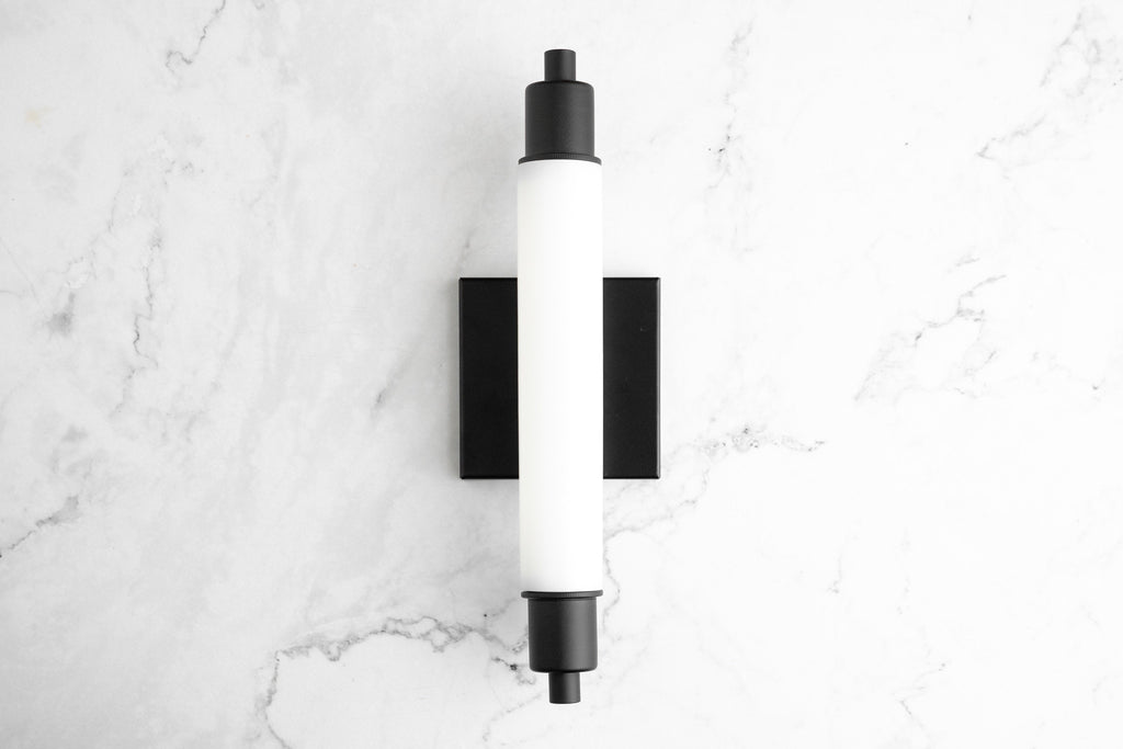 Ornato Luxe Modern Vanity Sconce - Art Deco Wall Light with Cylinder Shade | Esilora