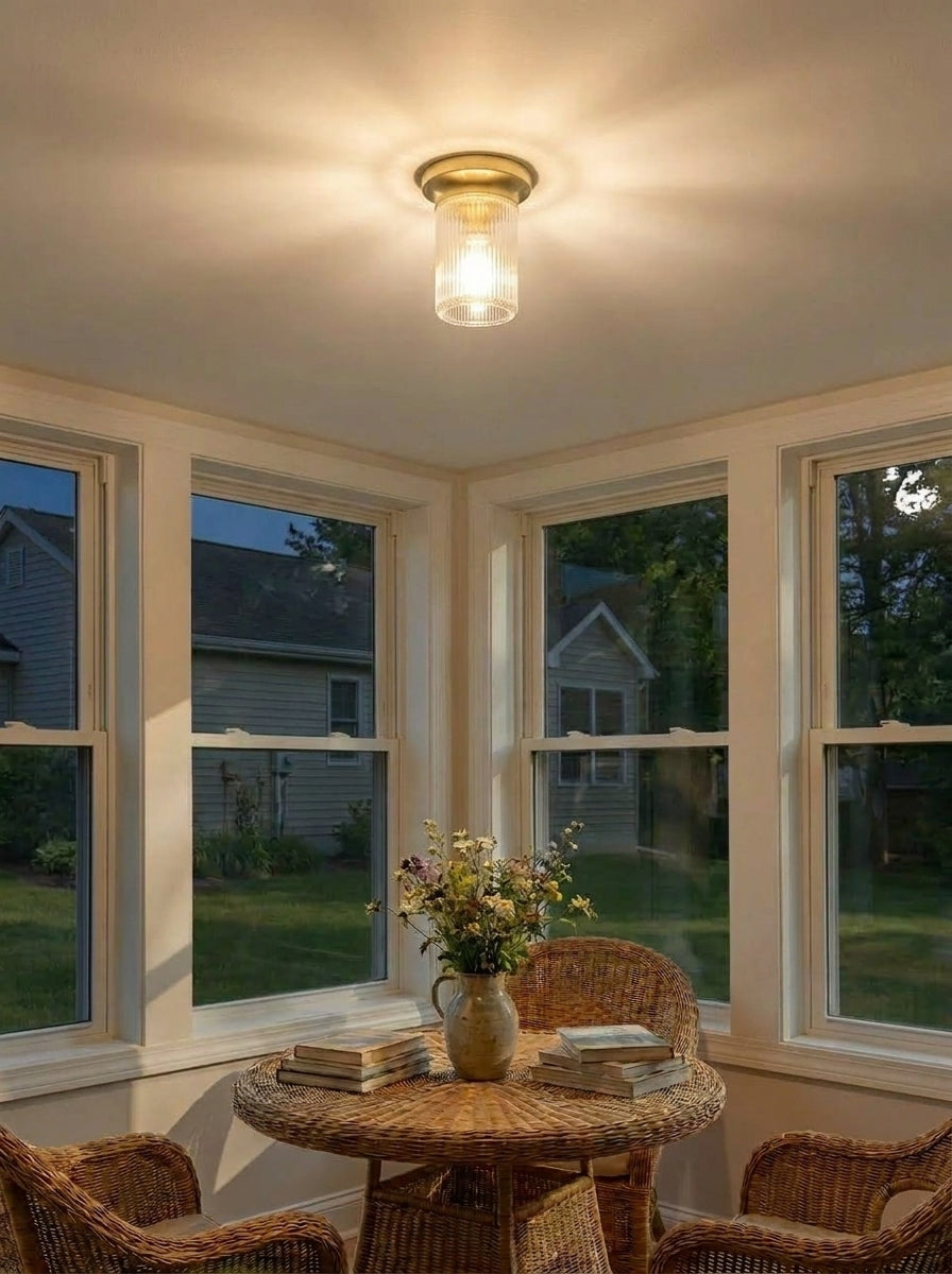 Rivora Textured Ribbed Glass Flush Ceiling Light — Elegant Low-Profile Fixture for Entryways | Esilora