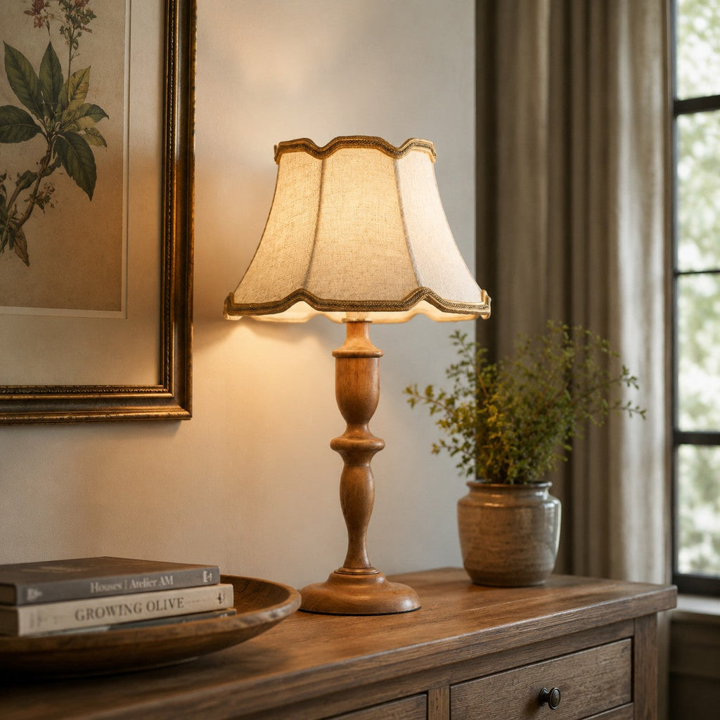Vintage Fabric Table Lamp with Scalloped Shade | Esilora