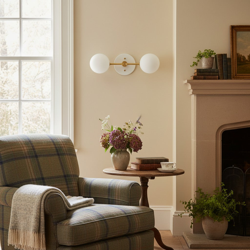 Glorica Glass Minimalist Metal Arm Globe Wall Sconce – Mid-Century Vanity Lighting for Mirror & Hallway | Esilora