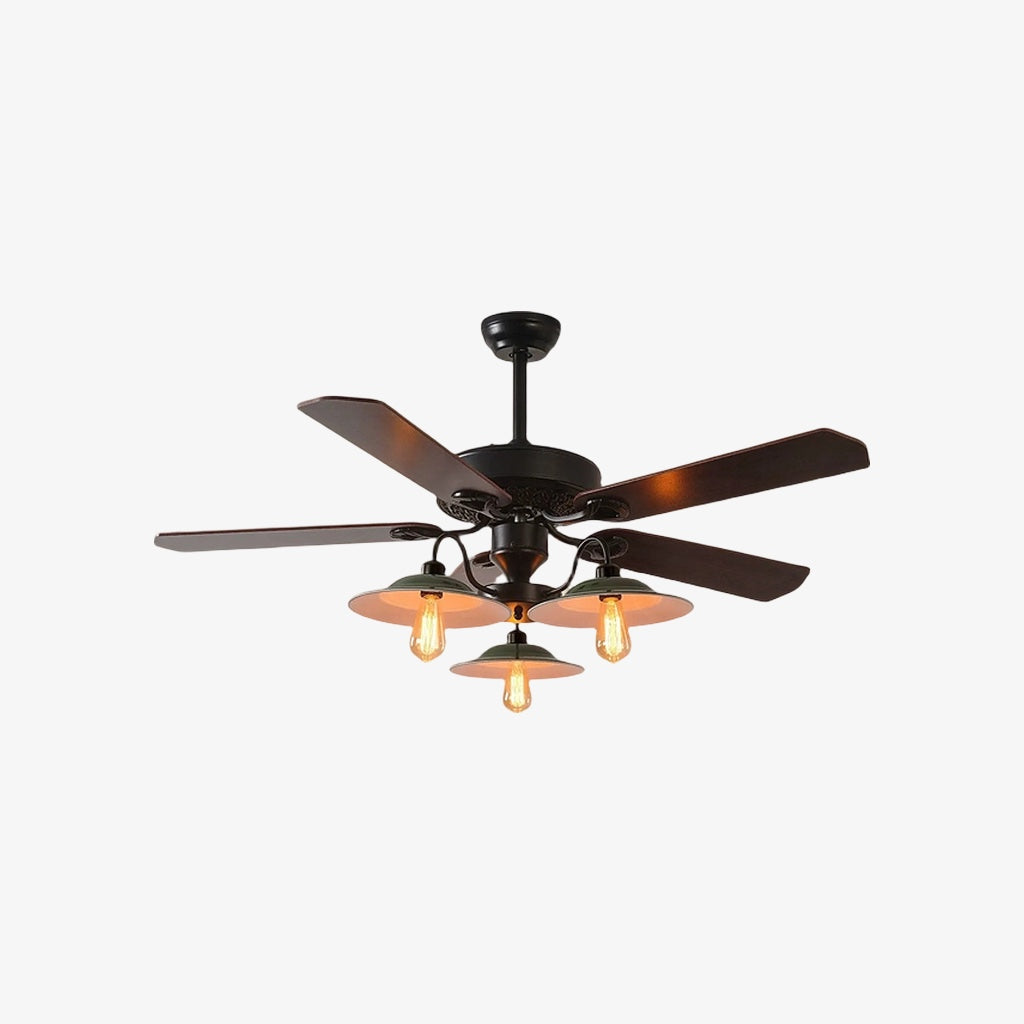 Industrielle Deckenventilatorleuchte mit Holz- oder Eisenflügeln | Esilora