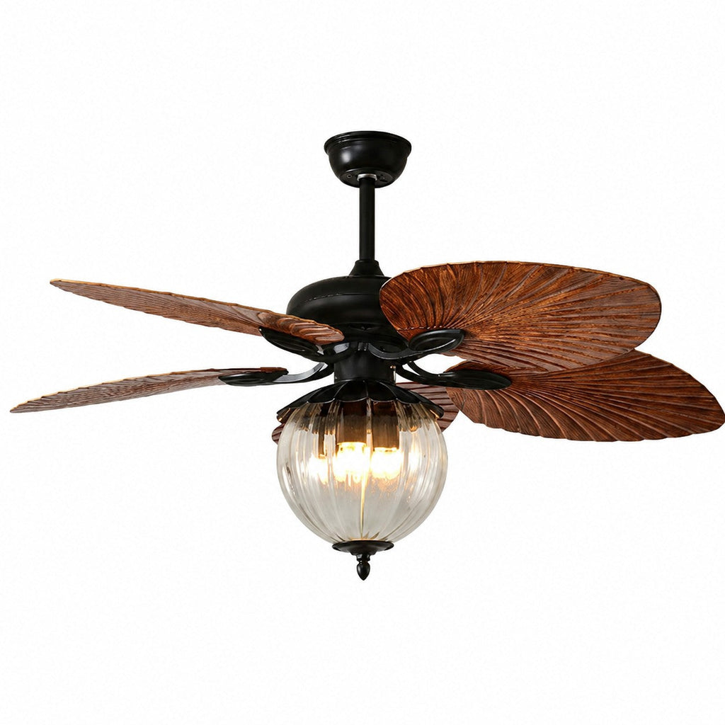 Konoha Holzdeckenventilator mit Bananenblatt und Licht | Esilora