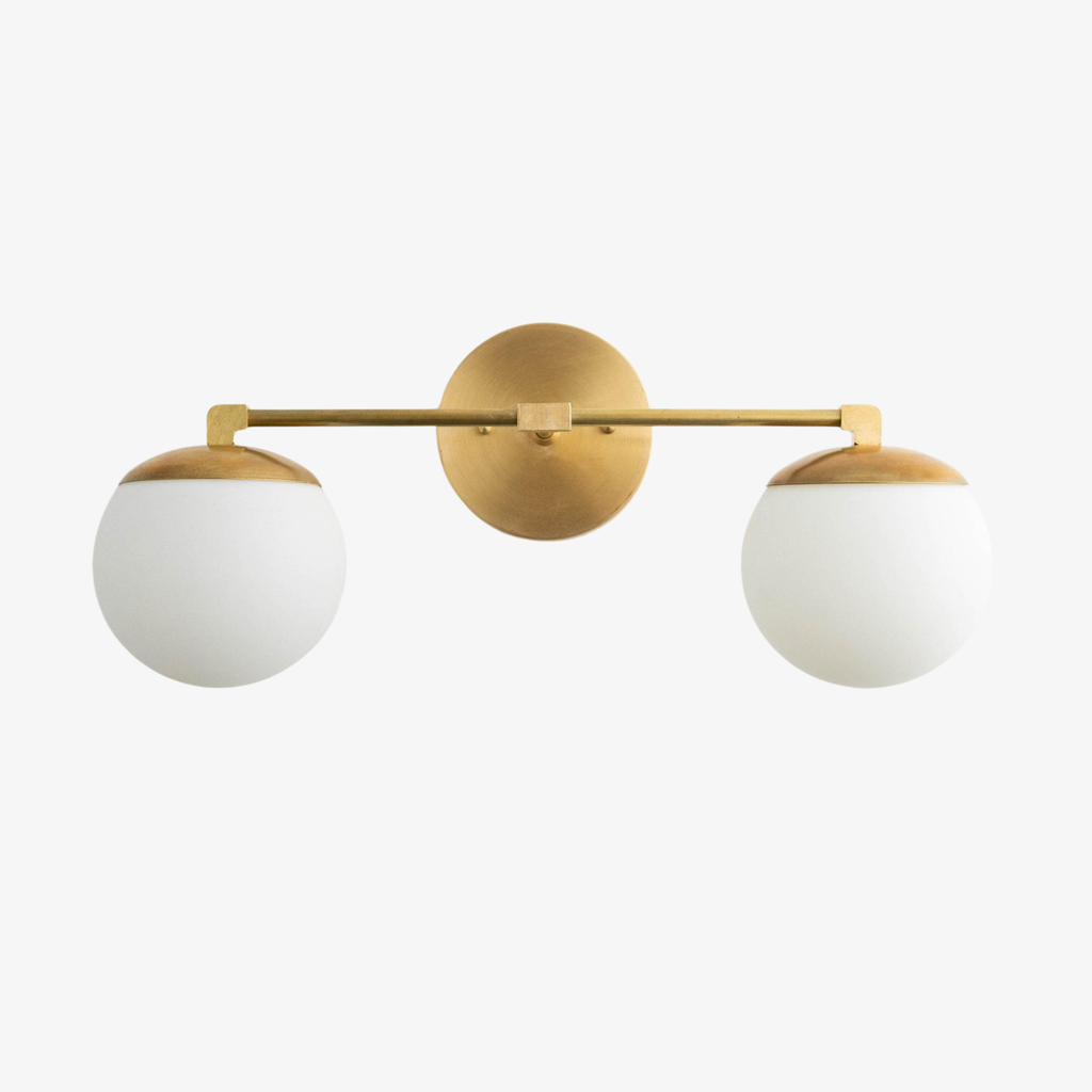 Applique da parete Glorica Glass Modern a 2 sfere – Luce da toilette per bagno | Esilora