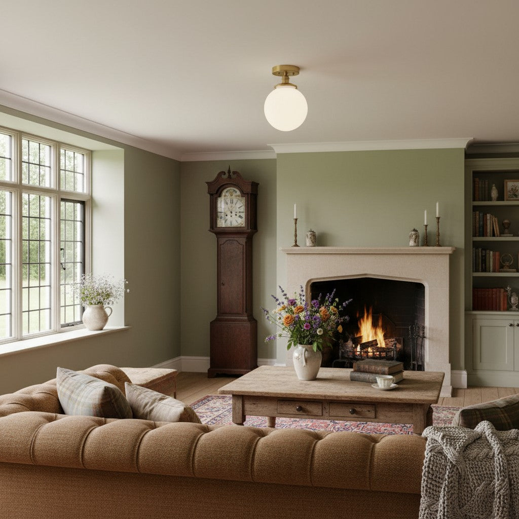 Glorica Opalglas-Halbdeckenleuchte – moderne Mid-Century-Leuchte für das Wohnzimmer | Esilora