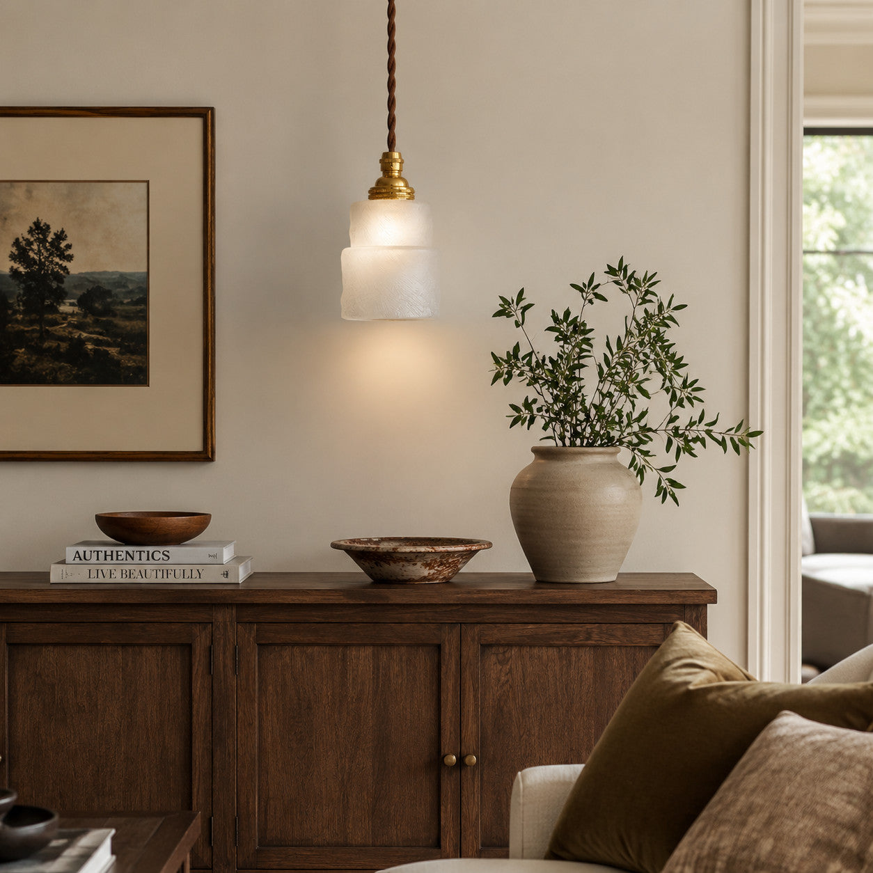 Suspension vintage japonaise en verre dépoli | Esilora