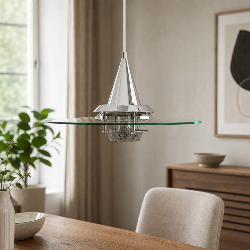 Kallera UFO Pendant Light - Metal and Glass Vintage Modern Hanging Lamp for Dining Room | Esilora