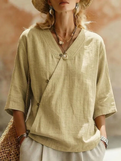 Chemisier Croisé Asymétrique en Tissu Naturel Texturé