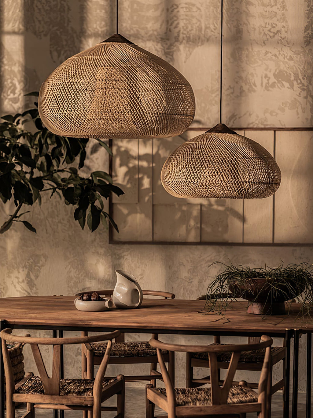 Harfenförmige geflochtene Rattan-Hängelampe | Esilora