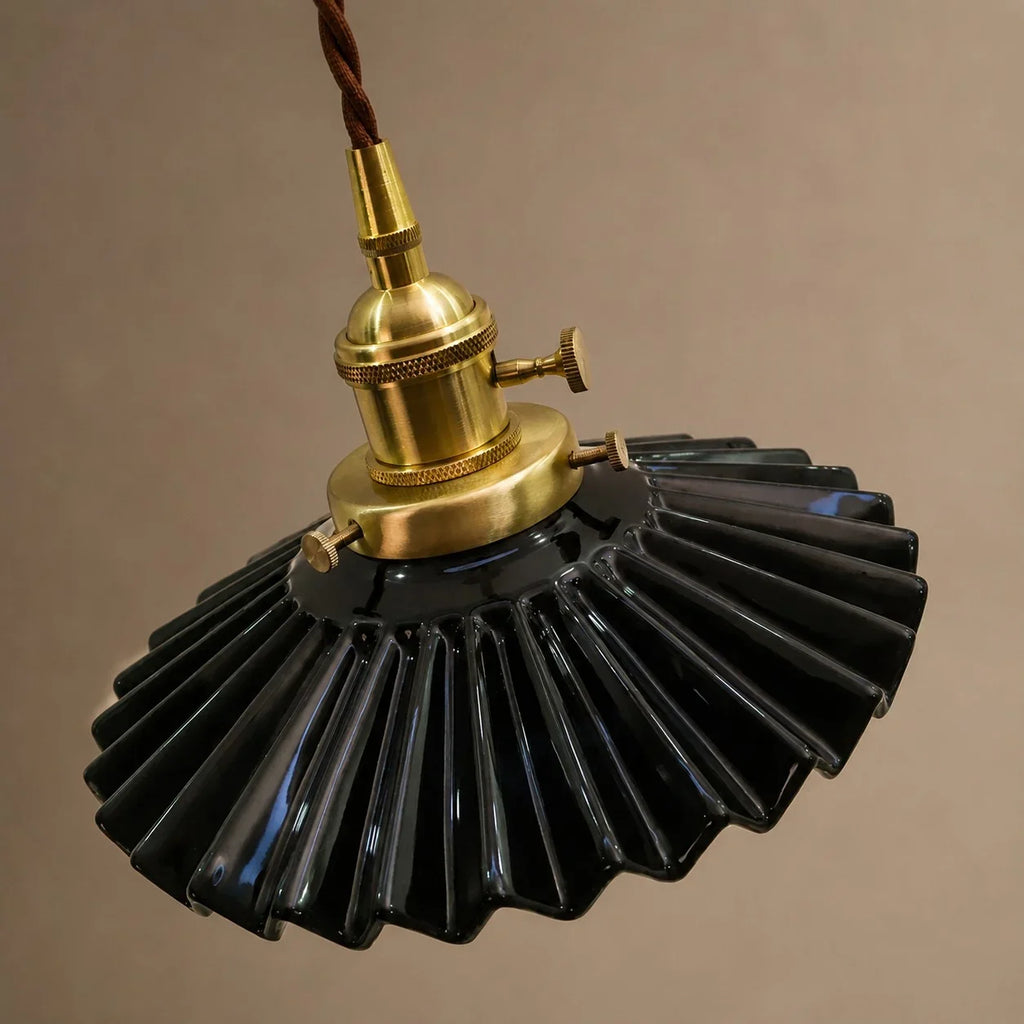 Pleated Ceramic Pendant Light with Brass Hardware | Esilora