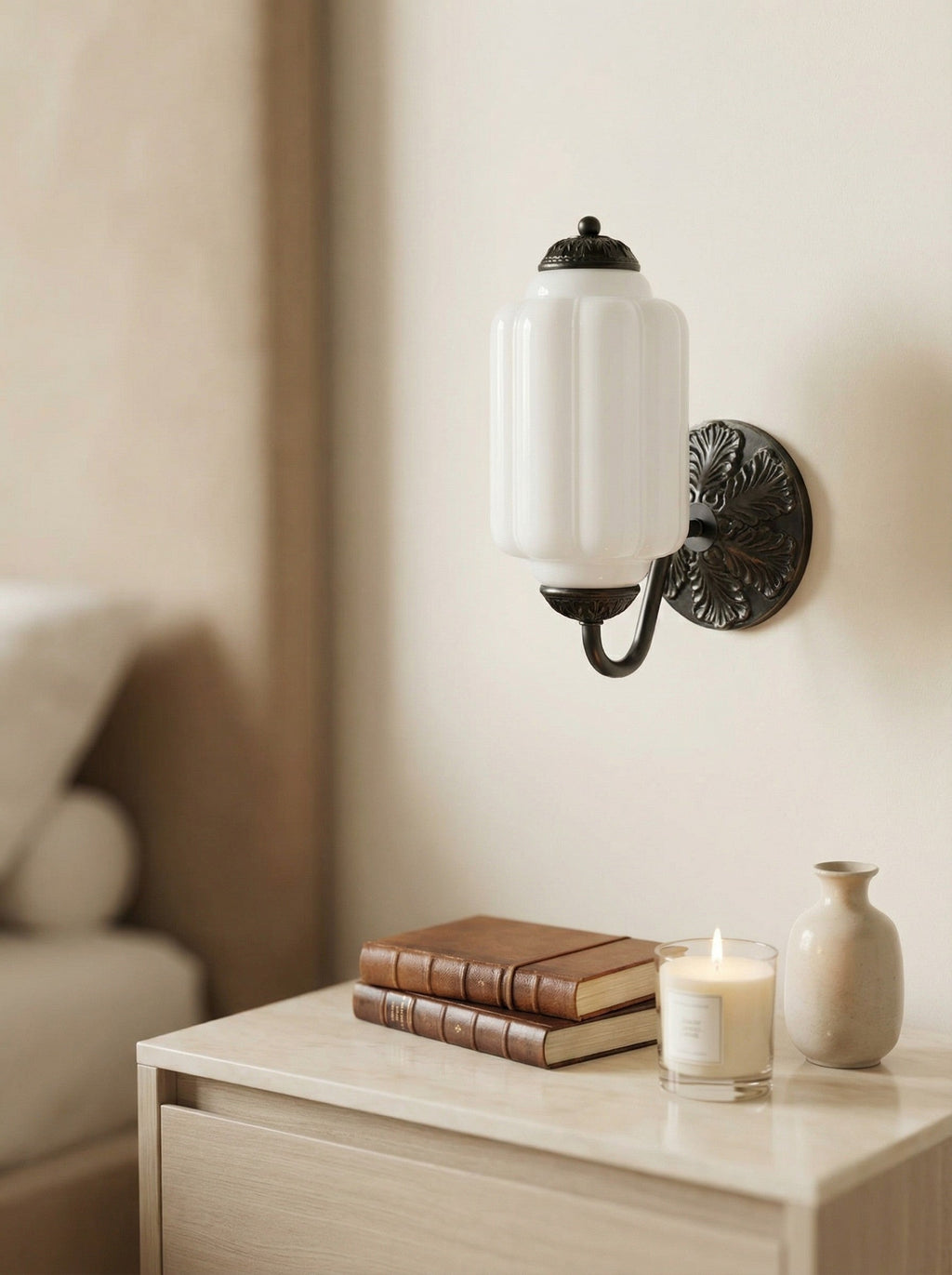 Vintage Milk Glass Sconce Bedside Hallway Eloise Wall Sconce | Esilora