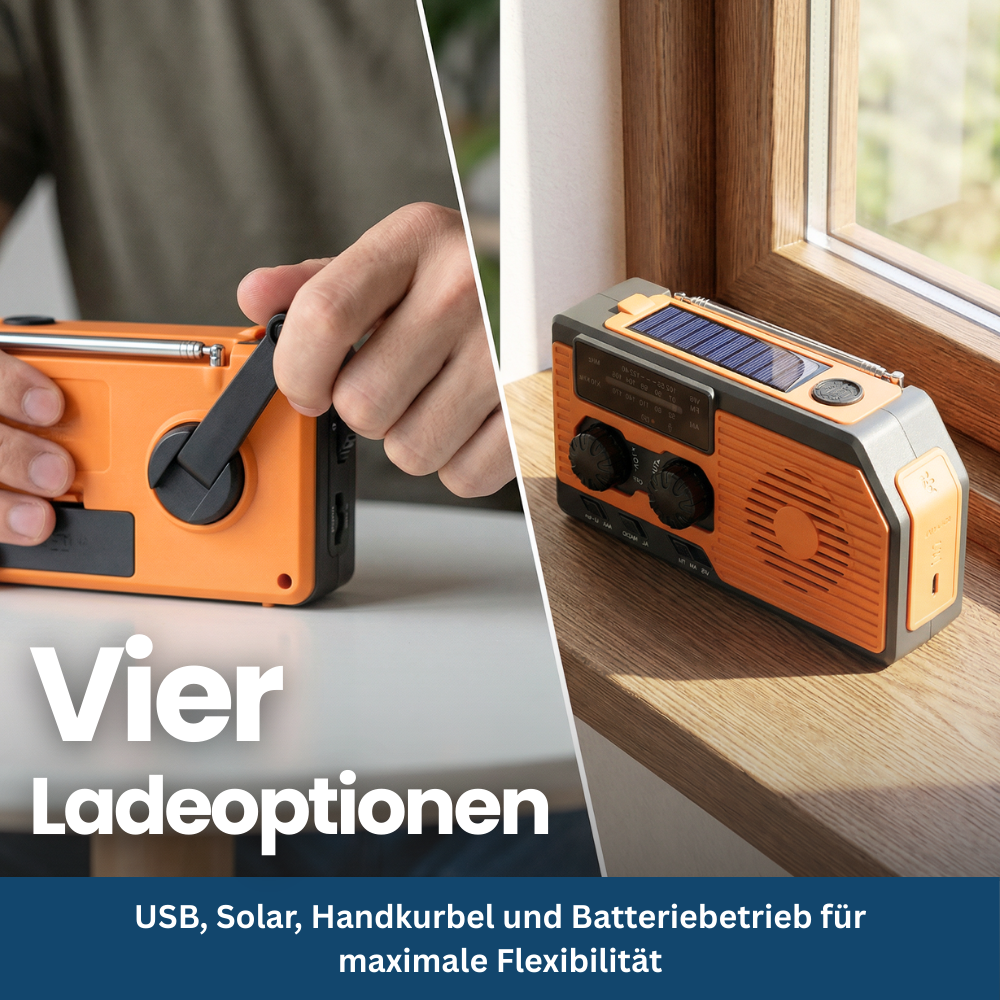 Solar-Powered 4-in-1 Emergency Radio with Battery Backup - Esilora
