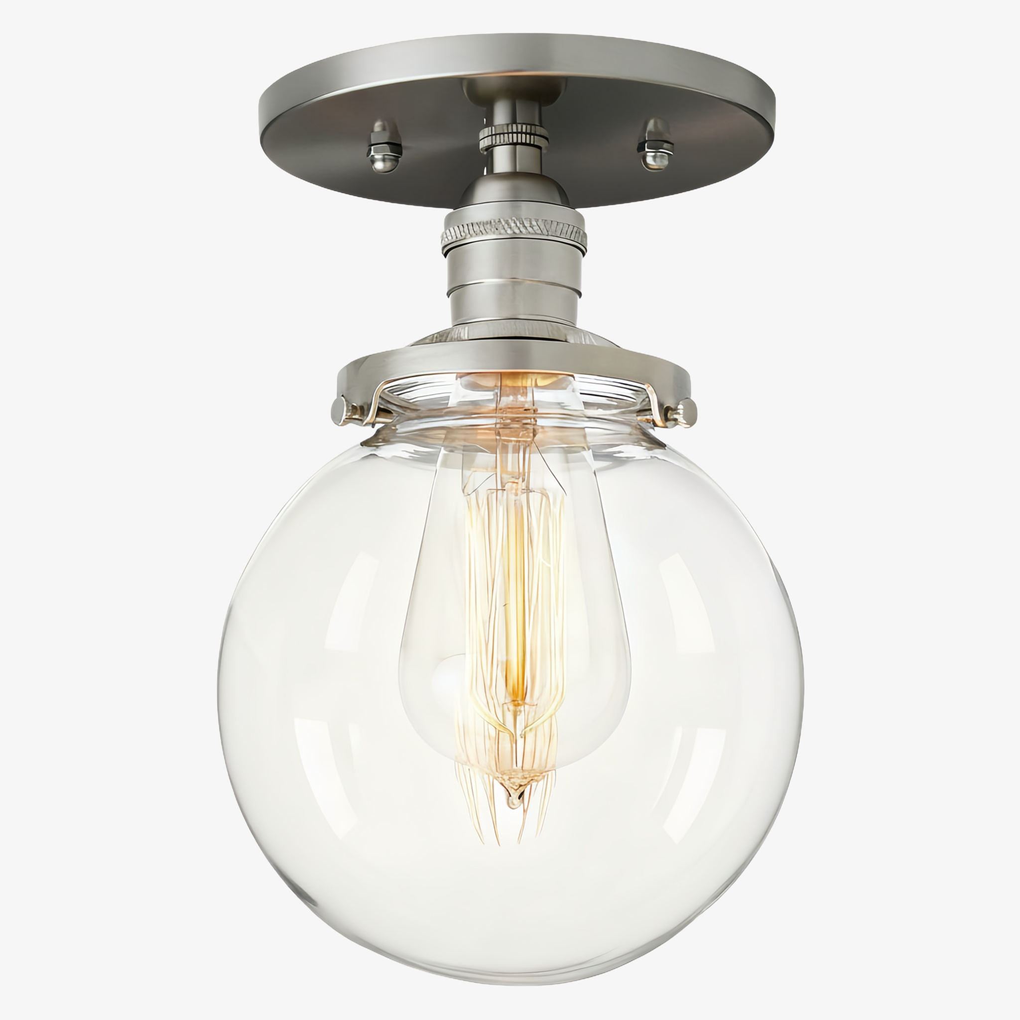 Glorica Glass Clear Globe – polopřisazené stropní svítidlo – moderní industriální styl do obývacího pokoje a jídelny | Esilora