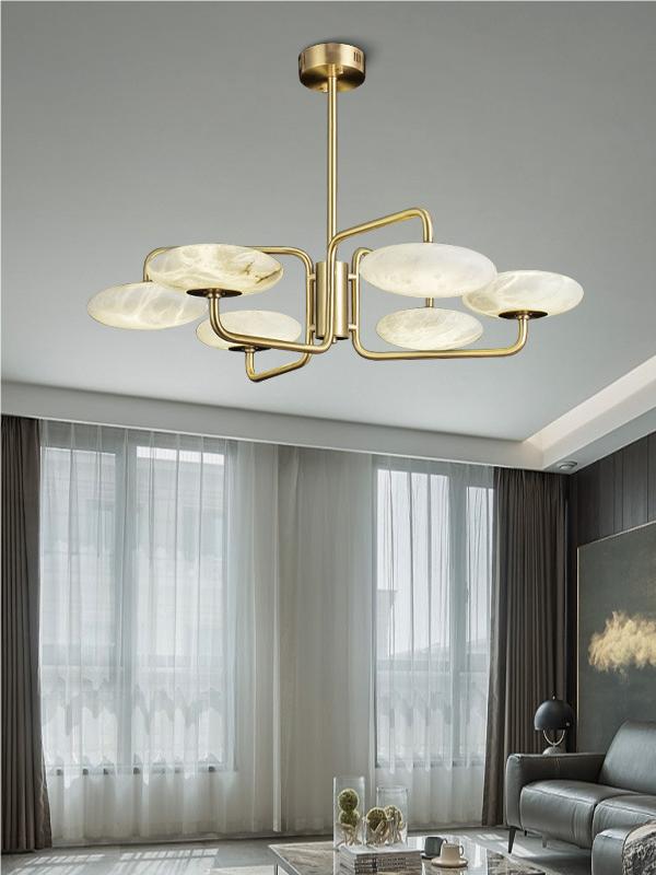 Einzigartiger runder Scheibenförmiger Bruc Alabaster Kronleuchter | Esilora