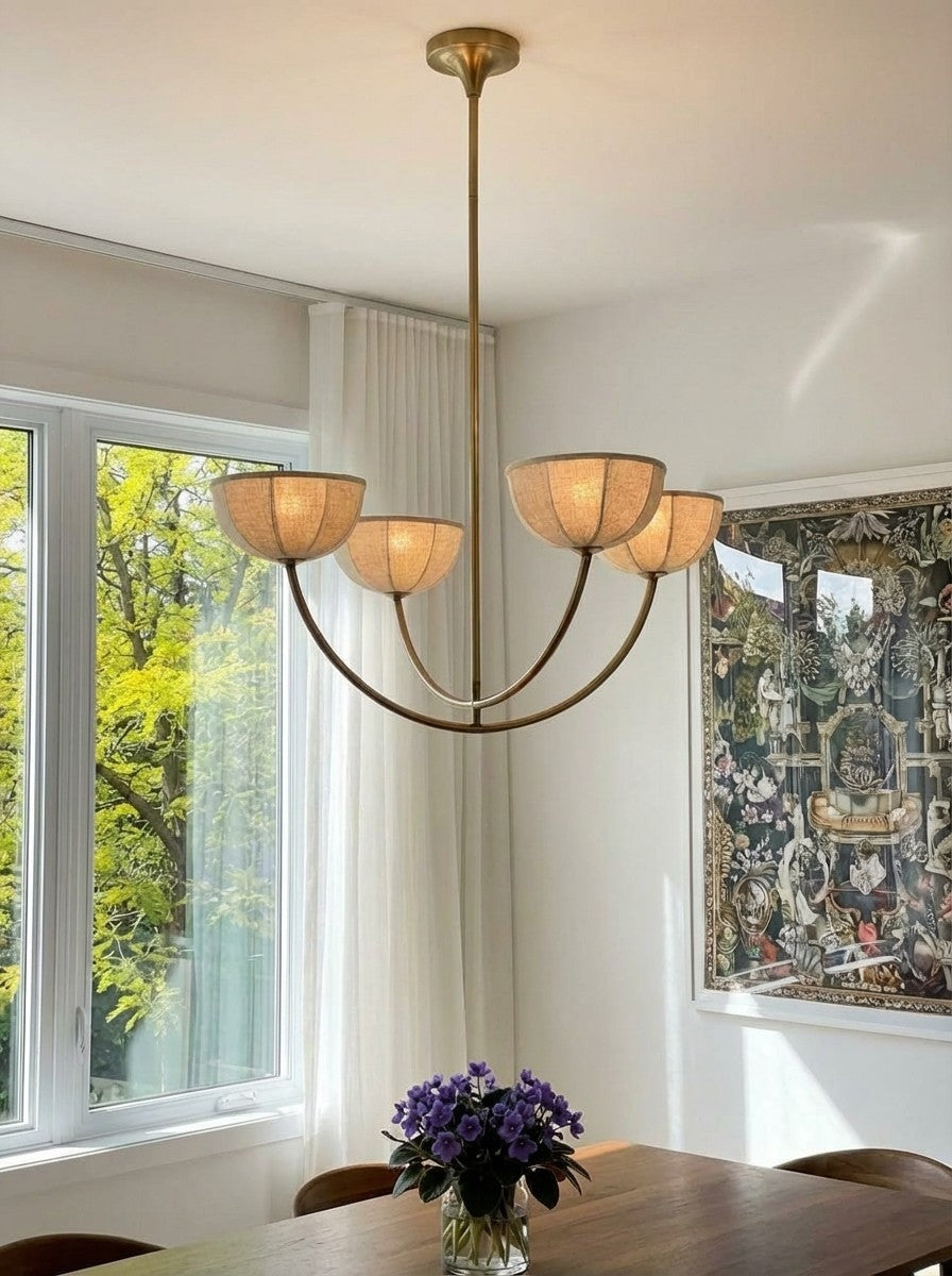 Loomis Linen Wrapped Shade Brass Pendant - Modern Living Room Lighting | Esilora