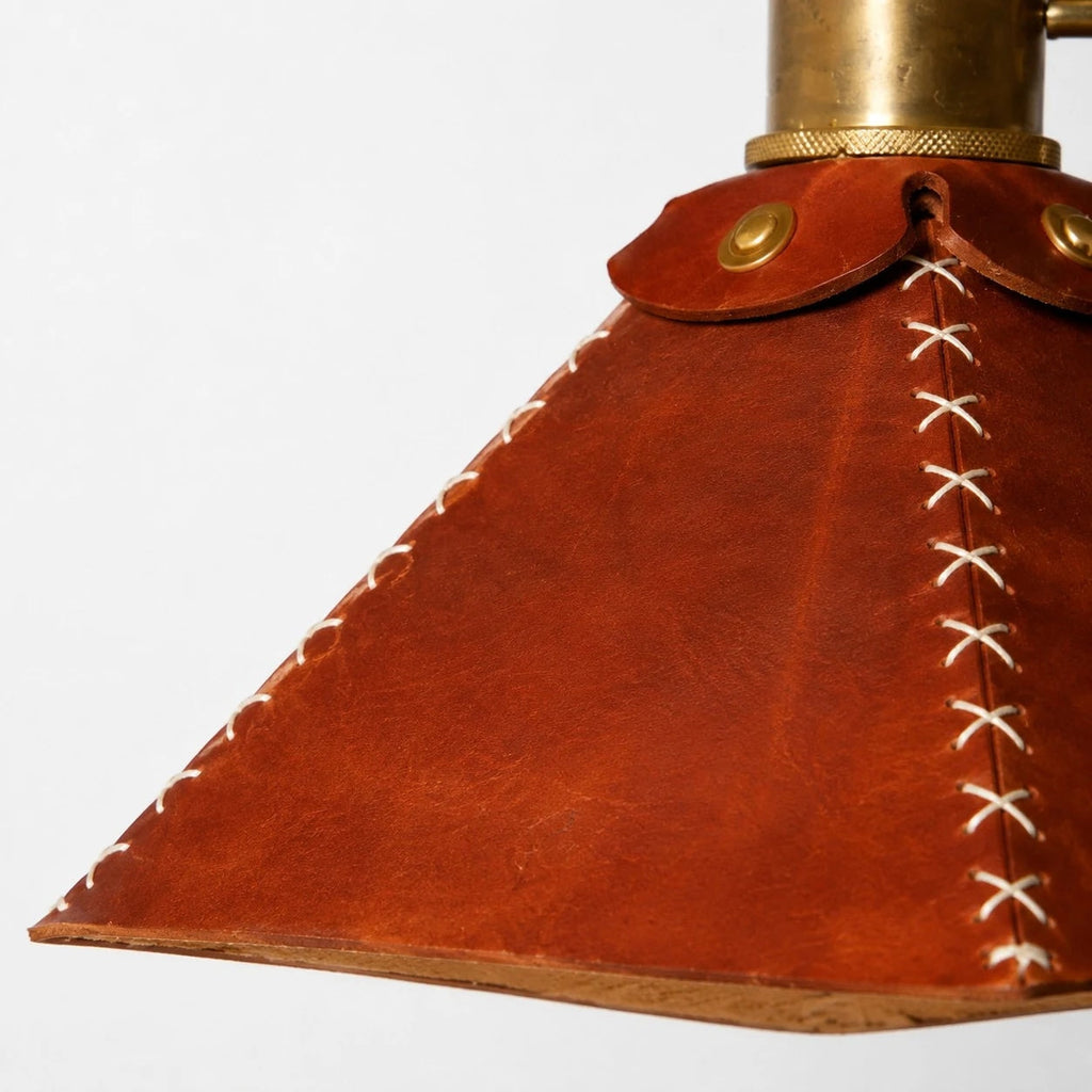 Reddish Brown Leather Pyramid Pendant Lamp | Esilora