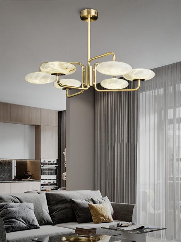 Einzigartiger runder Scheibenförmiger Bruc Alabaster Kronleuchter | Esilora