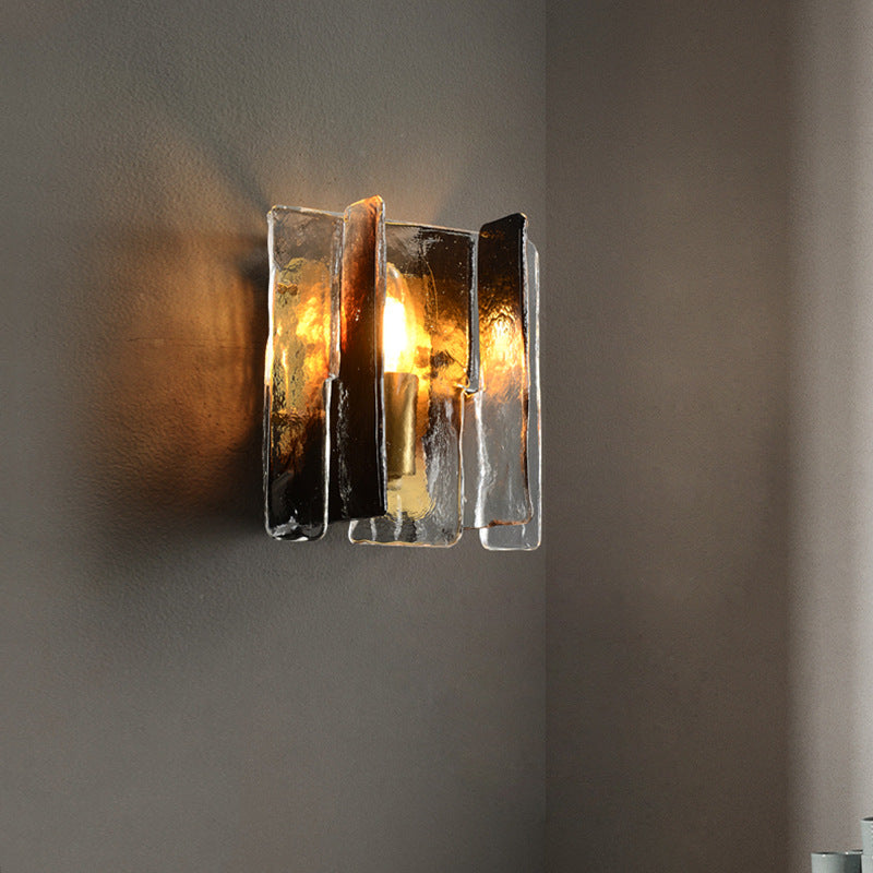 Modern Luxury Rectangle Copper Glass 1-Light Wall Sconce Lamp For Living Room | Esilora