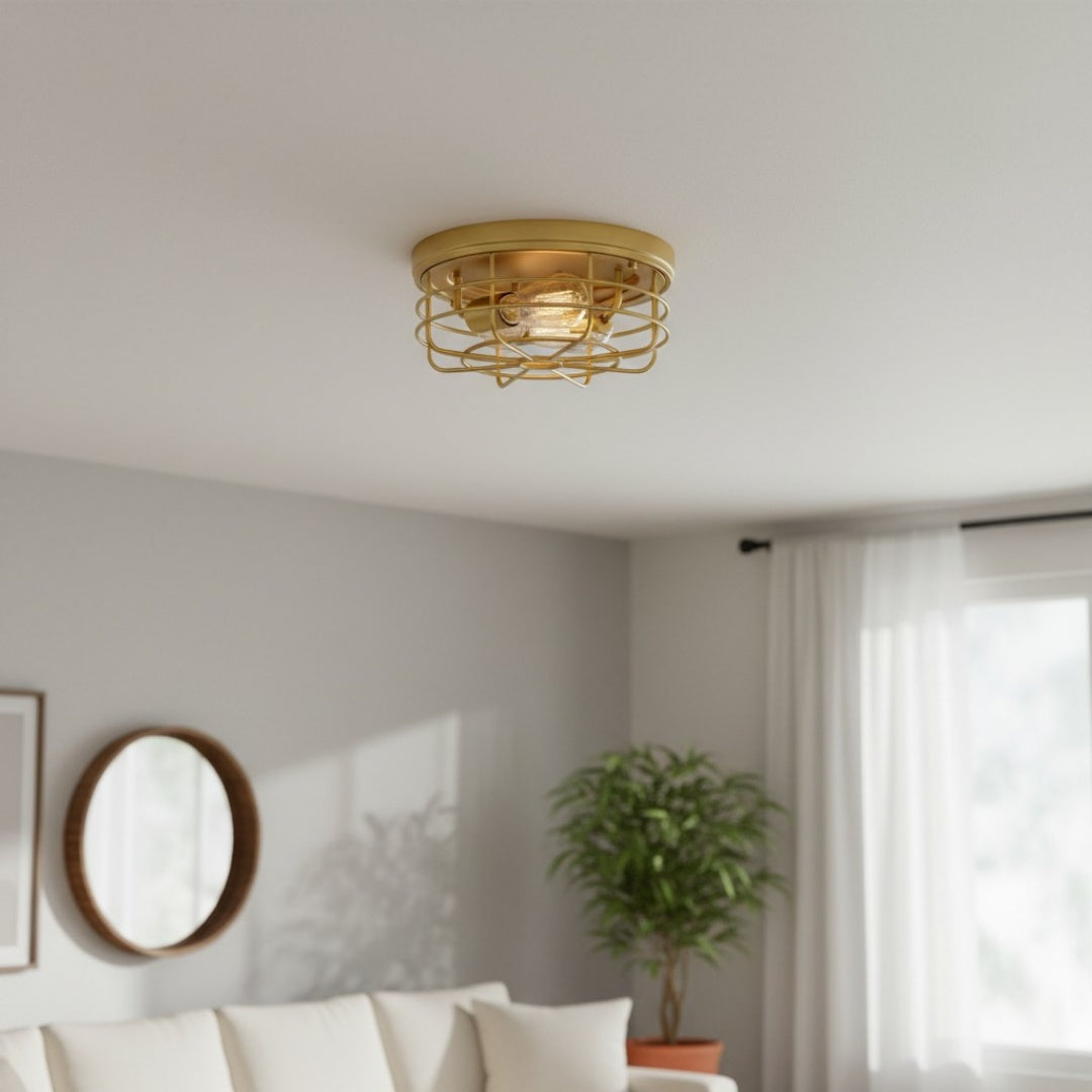 Lampada da soffitto rotonda Gridray con gabbia in metallo, stile industriale – illuminazione per interni di cucina e ingresso | Esilora