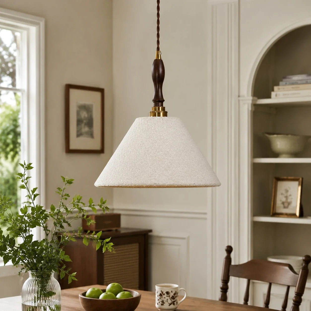 Lampada a sospensione vintage francese in tessuto color crema | Esilora