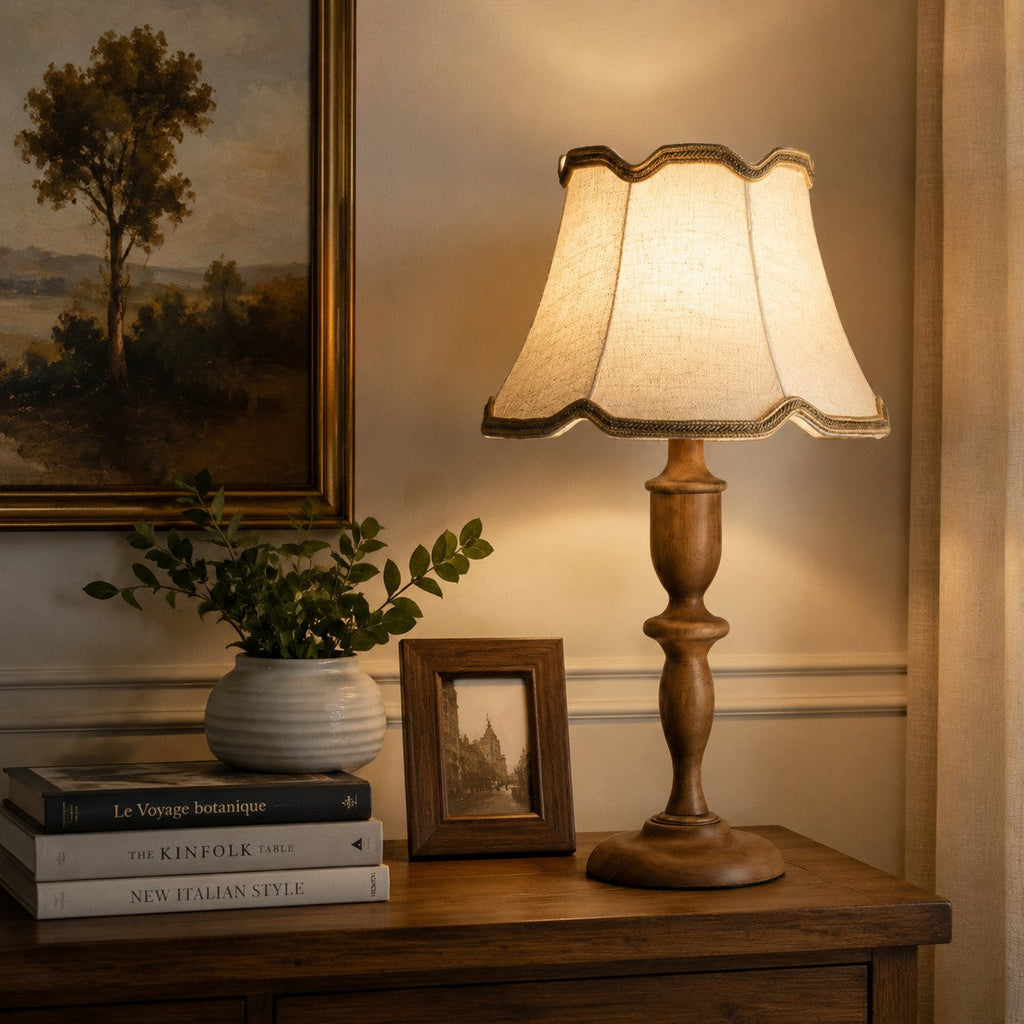 Vintage Fabric Table Lamp with Scalloped Shade | Esilora