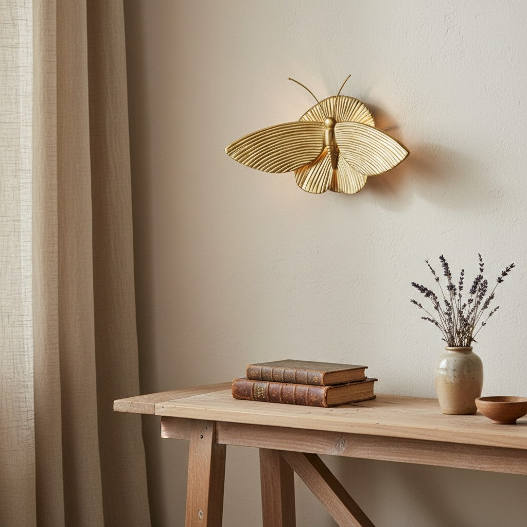 Mothriel Moth-Shaped Wall Lamp - Vintage Metal Lamp for Bedroom | Esilora