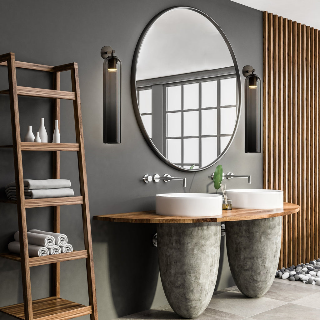 Art Glass Sconce Sand Nickel Smoke Gray Damp-rated LED Wall Light | Esilora