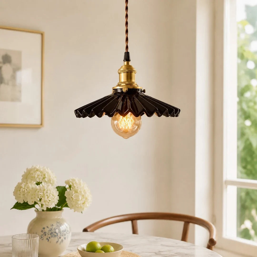 Pleated Ceramic Pendant Light | Esilora