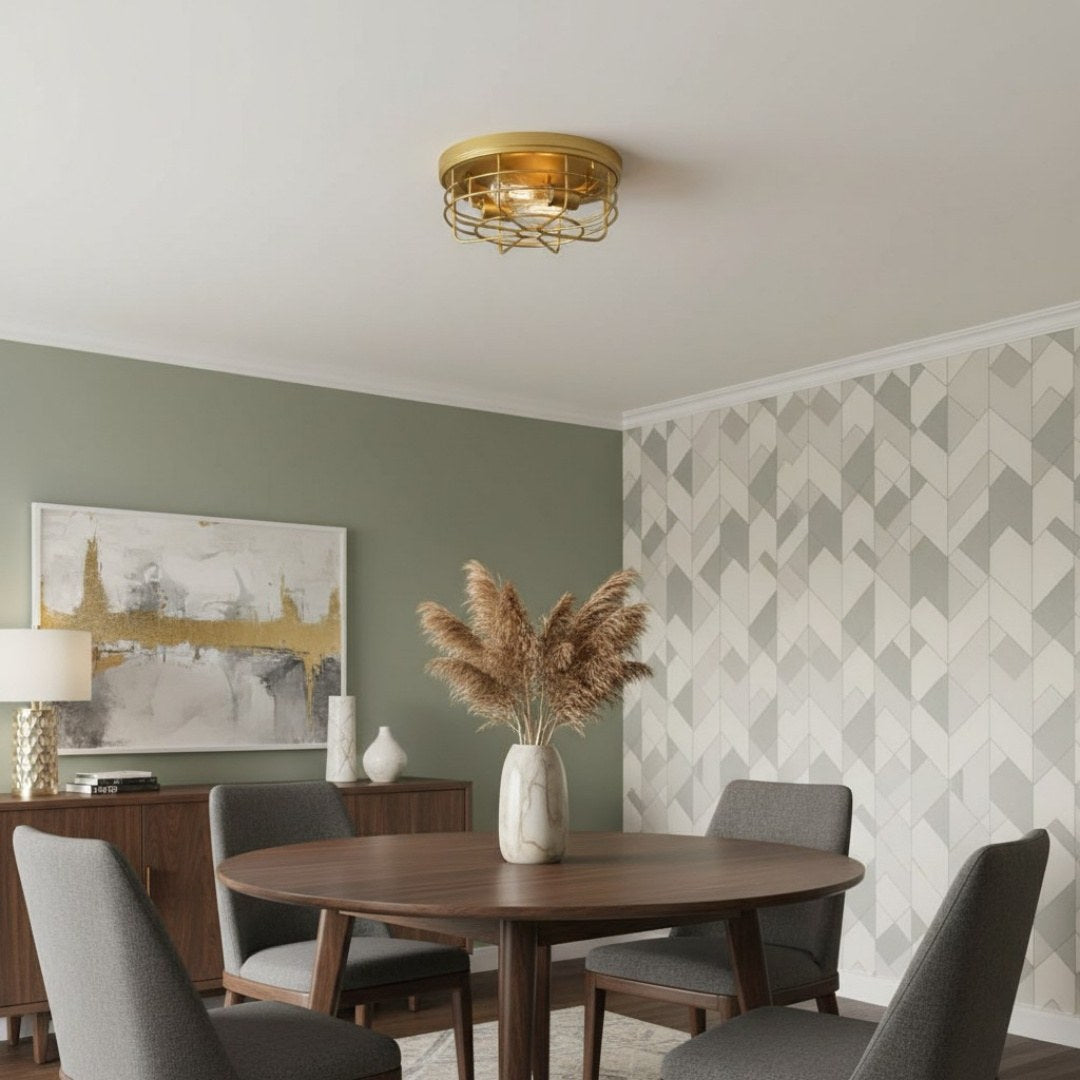 Lampada da soffitto rotonda Gridray con gabbia in metallo, stile industriale – illuminazione per interni di cucina e ingresso | Esilora