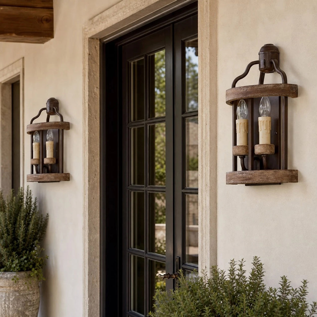 Rustic Wood and Iron Wall Sconce | Esilora