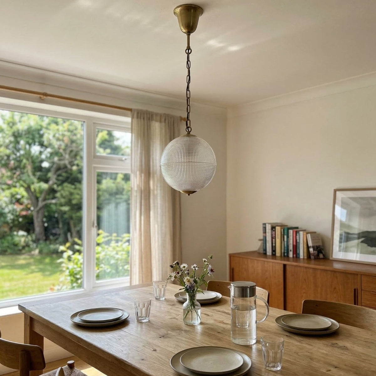 Lampada a sospensione Globe in vetro scanalato – Lampada da soffitto Globe vintage | Esilora