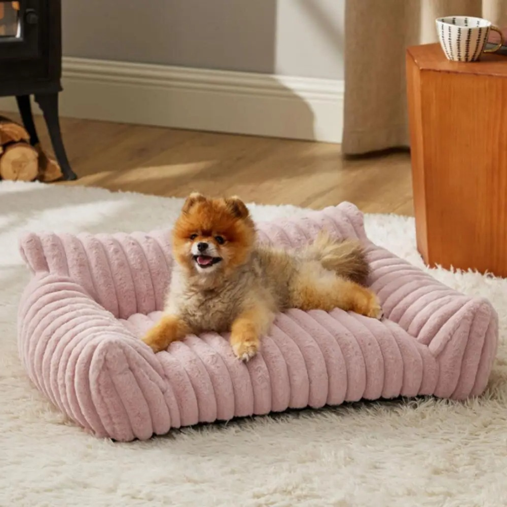 LuxePlush 猫用ソファベッド - 高くなった側面、取り外し可能なカバー