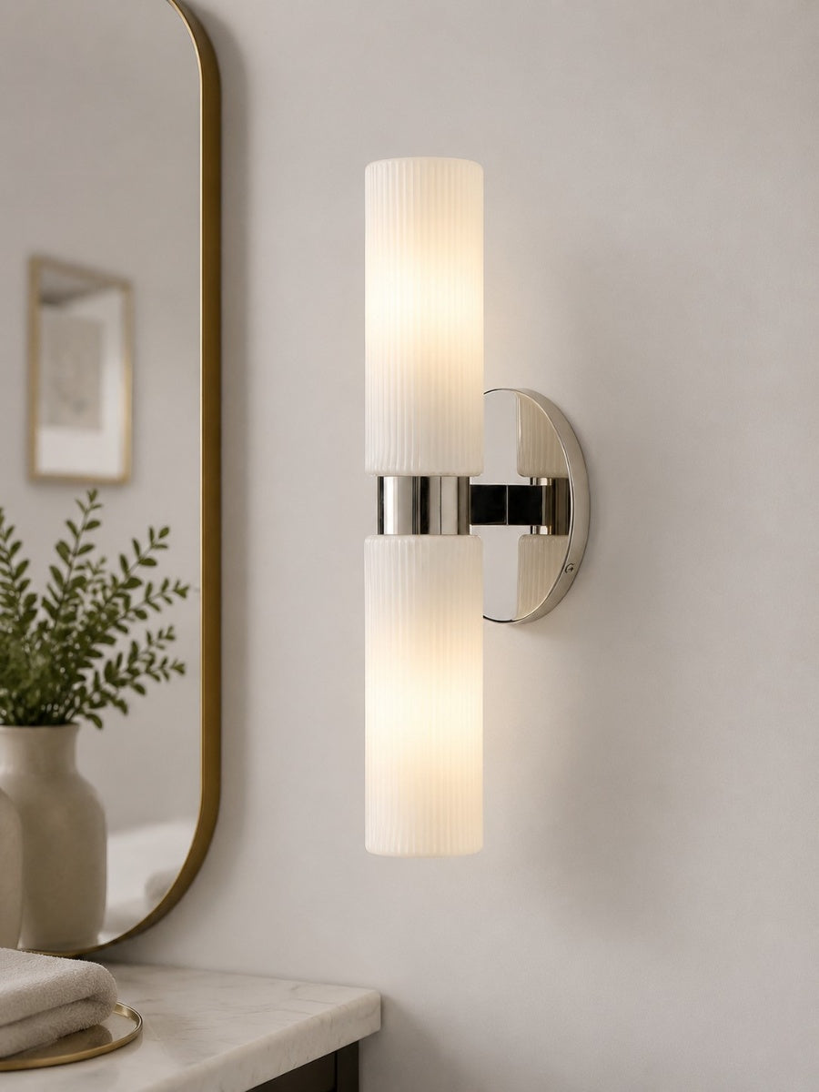 Rivora Ribbed Glass Tube Double Wall Lamp – Contemporary Wall Lighting for Entryway | Esilora